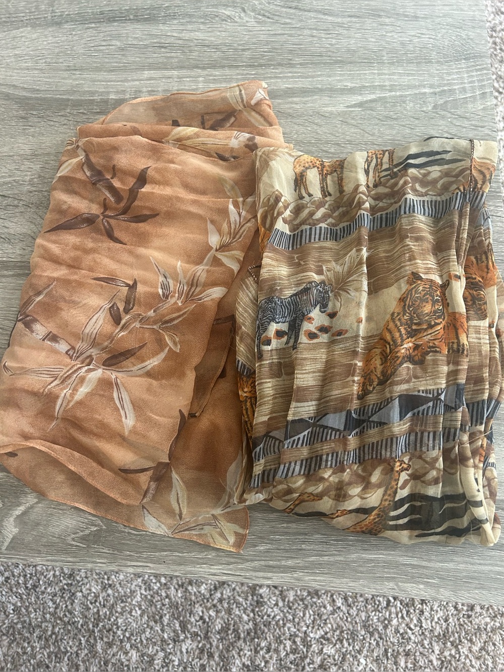 Lightweight Animal & Floral Print Scarves in Brown Tones